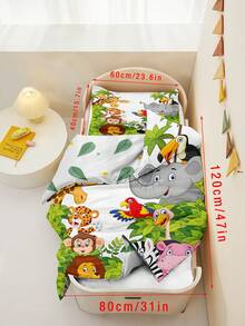 2PCS Kids Jungle Animals Bedding Set For Toddler, Cute Cartoon Safari Animals Print Duvet Cover Set , Soft Zoo Themed Bed Decor For Boys And Girls - Multicolor - View 11