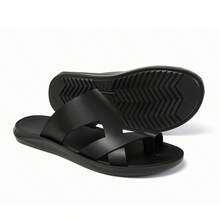 New Men's Versatile Toe-Post Cross-Strap Slide Sandals For Daily Beach Casual Wear - All Black - View 14