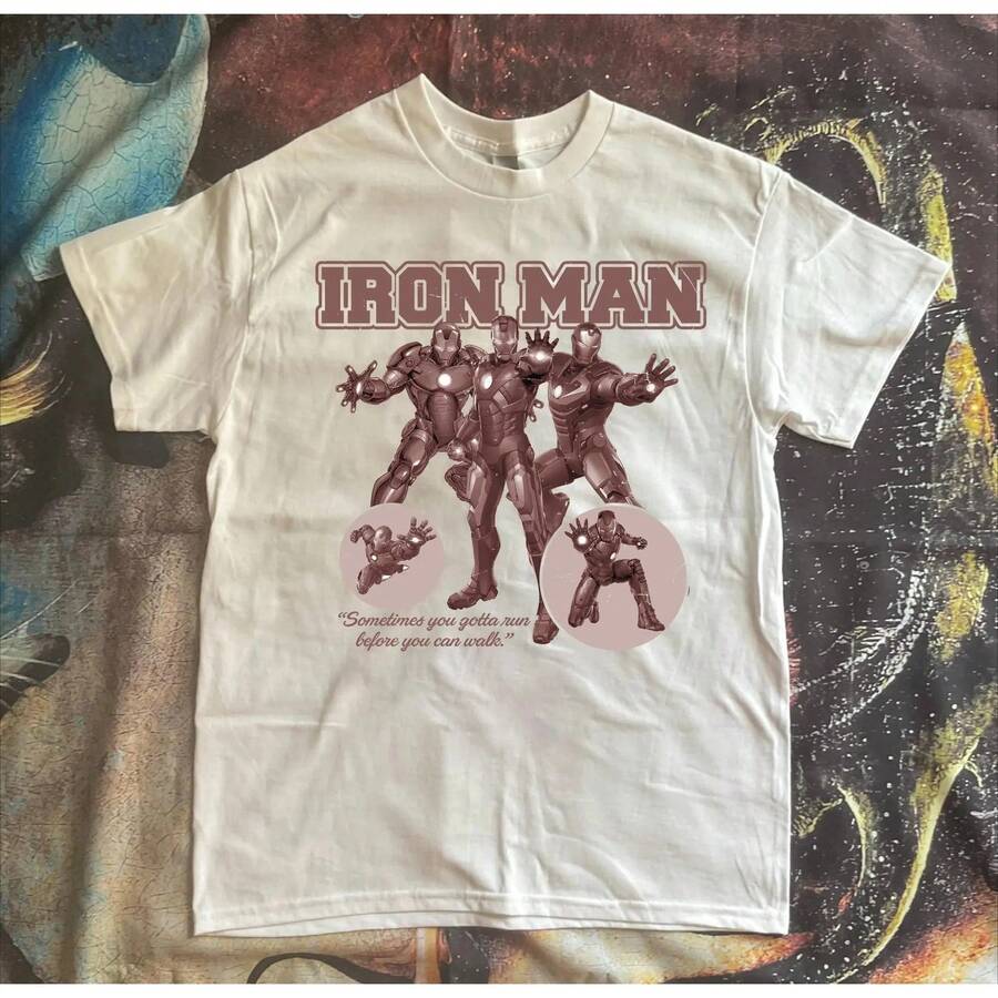 Disney Retro Tony Stark Graphic Tee Men Vintage Marvel Superhero Print T-Shirt Washed Oversized Hip Hop Harajuku Cotton Tops - 1 - 查看 1