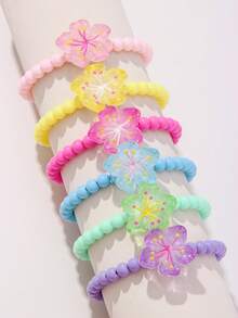 6pcs/Set Girls Cute Flower Beaded Bracelet Set, Suitable For School, Daily Wear And Festival - Multicolor - View 6