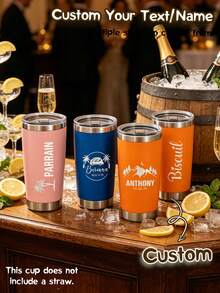 1件客製化不鏽鋼旅行杯 雙層保溫咖啡杯 可刻姓名 冷飲杯 質感磨砂面 可重複使用 多功能 裝飾時尚 精緻高品質 - 彩色 - 查看 1