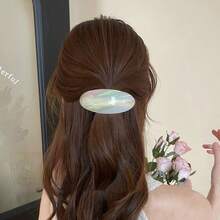 1pc Hot-Selling Fashion 9cm Oval Hair Clip, Vintage Marble Pattern Acetate Spring Clip Hair Accessory For Women And Girls - Multicolor - View 8