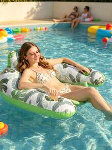 1pc Inflatable Pool Chair Float, Adult Swimming Pool Lounger With Backrest & Cup Holder, Tropical Leaf Print Water Float Seat For Summer Beach, Lake, Pool Party, Relaxing Water Lounge Toy For Adults - Multicolor - View 10