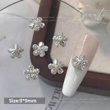 5pcs Random Mixed Style Water Drop Zirconia Flower Nail Art Charms, Sparkling Five-Petal Flower With Pearl And Rhinestone Embellishments, DIY Wearable Nail Accessories - Multicolor - View 10