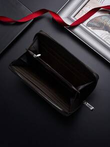 SHABILI 1pc Solid Color PU Large Capacity Zipper Business Wallet Clutch Phone Bag For Men, Commuting, Students, Daily Use - Coffee Brown - View 3