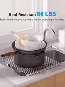 Roll-Up Dish Drying Rack, Kitchen Drain Rack, Foldable Countertop Mat, Stainless Steel With Non-Slip Silicone Sleeve, Quick Drainage, Space-Saving, 2026 Must-Buy, Modern Style Dish Rack, Christmas Decoration - Multicolor - View 9