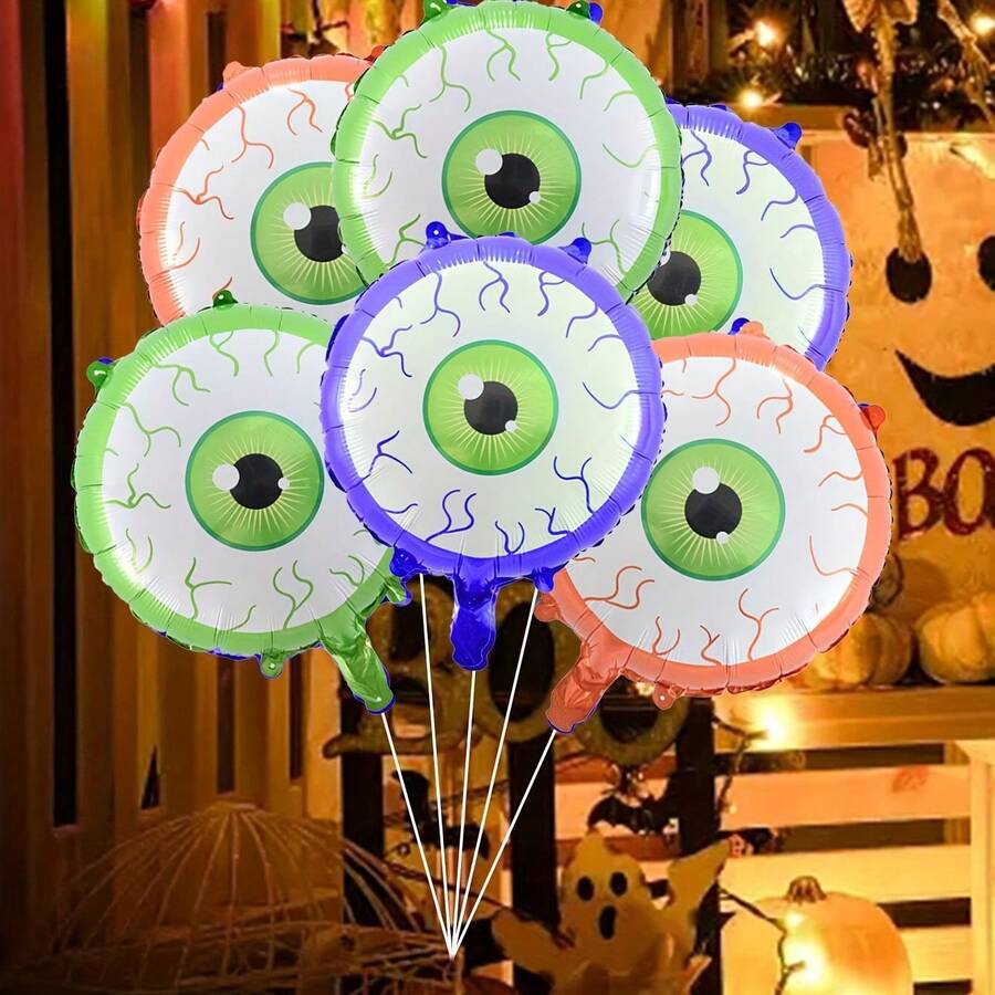 10pcs Halloween Inflatable Eyeballs In Red, Green, And Blue For Spooky Themed Party Decorations - Mixed-color Eye Balloons - View 1