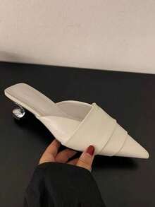 Zapatos de tacón alto de satén estilo francés, punta cerrada rosa, zapatos de hada 2026 primavera verano, punta puntiaguda con pedrería - Blanco - Ver 3