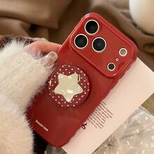 GUCADI Ins Style Polka Dot Star Mirror Stand Phone Case, Kompatibel Dengan Apple 17, 15 Soft Shell, Cocok Untuk 16 Pro Max, 12, 13, Estetika Tinggi, Gaya Gadis Musim Semi, Kreatif, Geometris, Artistik, Minimalis, Segar, Niche, Gaya Ins. - Sirup Maple Merah - View 7