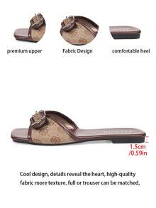 Leaf Crystal Rhinestone Flat Sandals, Burgundy Open Toe Slip-On Women's Summer Sandals - Brown - View 7
