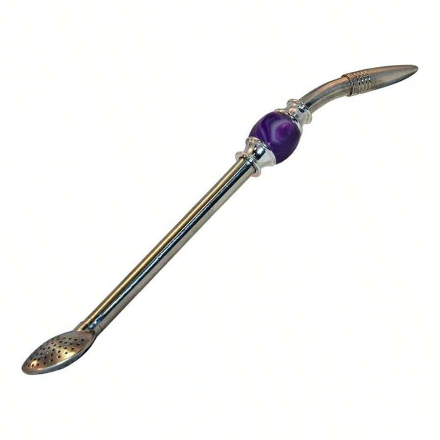 Stainless Steel Yerba Mate Tea Bombilla Gourd Drinking Straw Silver Purple by - Púrpura - Ver 1