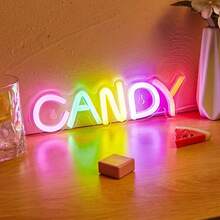 CANDY 霓虹燈,多色 LED USB 可調光霓虹燈牆面裝飾,甜美美學霓虹燈,女孩獨特生日禮物,糖果店甜點咖啡廳 & 青少年臥室牆面藝術裝飾 - CANDY - 查看 6