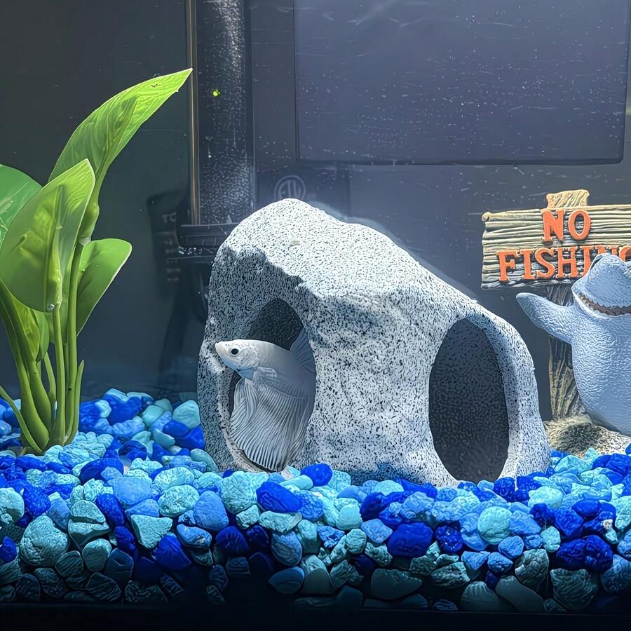Tempat Persembunyian Gua Batu Akuarium Resin, Dekorasi Akuarium Dua Lubang, Tempat Berlindung untuk Berkembang Biak dan Bersembunyi bagi Ikan Cupang, Ikan Kecil, dan Udang