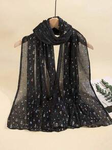 1pc Women's Lightweight Solid Color Sequin Headscarf Headpiece Middle Eastern Style Decorative Scarf Sun Protection Beach Shawl Suitable For Daily Use - Mint Green - View 6