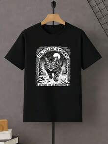 Schwarzes Herren-T-Shirt mit Katzenmotiv von Yule, weiche Baumwolle, bequeme Passform, l?ssig, komfortabel, Grafikdesign, Neuheit - Schwarz - Übersicht 2