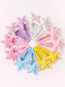 12Pcs Sparkly Starfish BB Hair Clips, Macaron Multicolor Sea Star Barrettes Cute Mermaid Beach Hair Accessories For Girls Daily Party Decor - Multicolor - View 2