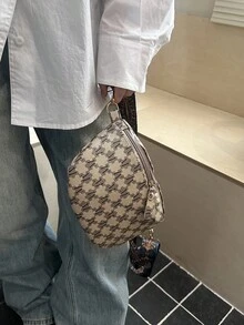 復古字母印花腰包，復古寬肩帶斜挎胸包，時尚大容量拉鍊腰包，休閒日常單肩斜挎包，適合女性 - 卡其色 - 查看 5