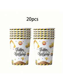 10件/20件/40件/80件黃色工程主題生日派對用品 工程主題裝飾品 包含餐盤、餐巾紙、一次性餐具、傾卸卡車餐具 生日派對裝飾禮品 - 彩色 - 查看 15