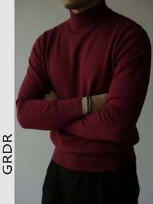 GRDR 男士圆领长袖毛衣，百搭日常针织套头衫 - 酒紅色 - 查看 7