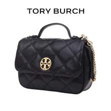 TORY BURCH Willa Solid Color Quilted Flap Chain Goat Leather Shoulder Crossbody Handbag For Women 153399-001 - Black - View 2