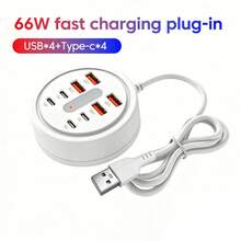 Ổ cắm điện 10 cổng 5 cổng USB + 5 cổng Type-C kèm cáp sạc dài 1M cho gia đình, văn phòng - trắng - Xem 12