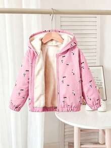 Baby Girl Floral Print Warm Hooded Jacket - Pink - View 7