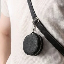 2-In-1 Earphone Mirror Case, Portable Storage Bag With Mirror, Round Bluetooth Earphone Pendant Keychain - Multicolor - View 3