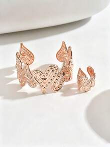Set de 1 sau 2 piese, brățară tip manșetă deschisă și inel, sexy, elegant și la modă, multicolor, stil punk european și american, modele asimetrice geometrice cu romb, stea de mare, inimă și coral patchwork, mărime reglabilă, potrivit pentru toate tipurile de corp, set de bijuterii la modă pentru femei sexy, perfect pentru petreceri, baluri, sărbători, vacanțe și toate anotimpurile - Aur roz - Vizualizare 21