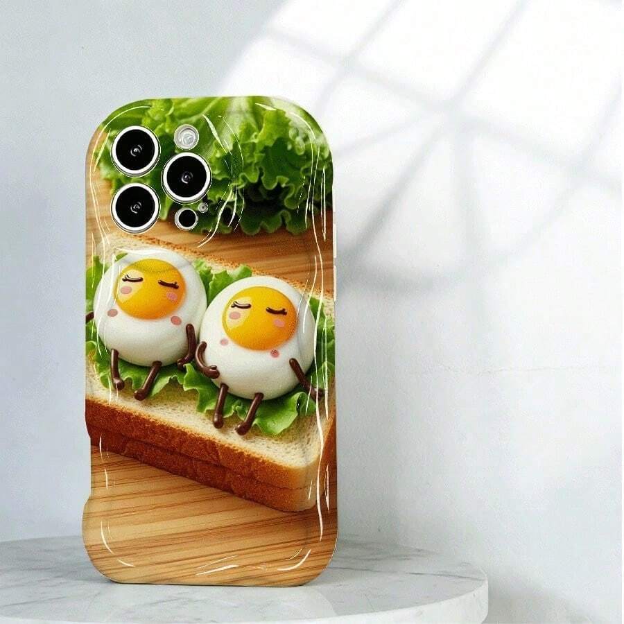 Cute Egg Toast Pattern Kawaii Food Phone Case For  17/16/15/14/13/12/11Plus Pro Pro Max Phone Case, Fashionable And Noble,It's The Top Choice For Gifting - Weiss - Übersicht 1