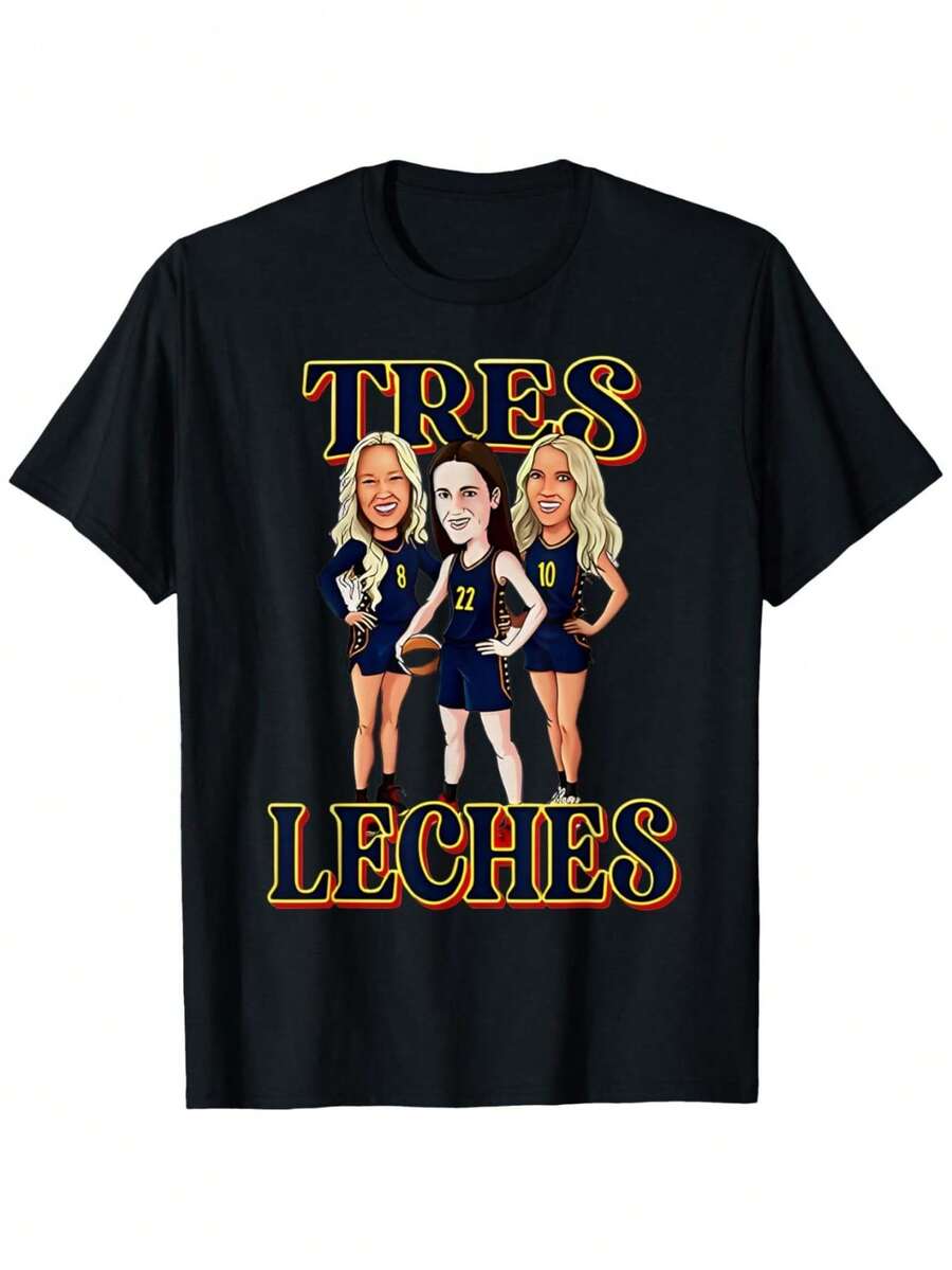 Love You Gift,Tres Leches Fever Women's Basketball Cartoon T-shirt - nero - Visualizzare 1