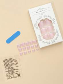 24pcs White French Style Press On Toe Nails With Simple And Atmospheric Design, Comes With 1pc Nail File And 1pc Jelly Glue Sticker Nail Supplies - Multicolor - View 3