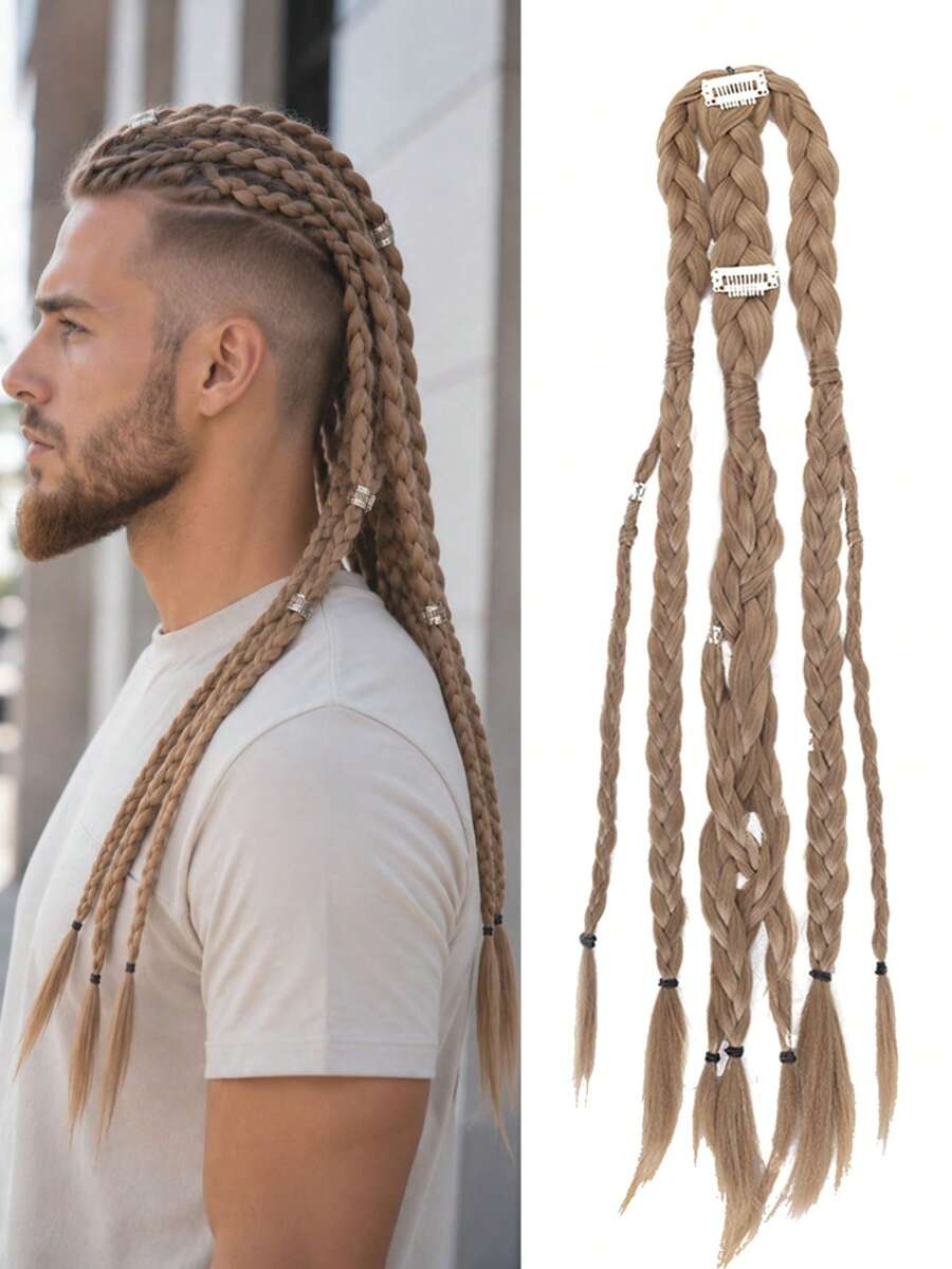 Braided Wig, Hand-Woven, 24-Inch Clip-On Ponytail Extension, Suitable For Men To Wear Daily And For Parties. - Multicolor - View 1