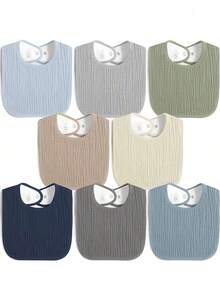8pcs/Set Baby Cotton Gauze Bibs, Unisex, Soft And Absorbent, Convenient For Feeding And Wiping Drool - 綠色 - 查看 10