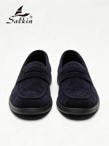 Salkin 經典設計師男士莫卡辛素色麂皮套腳便鞋 軟皮紳士商務社交鞋 男款日常辦公派對休閒鞋 情侶約會浪漫晚餐返校季學生鞋 校園風，請選擇大一號 - 寶藍色 - 查看 5