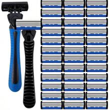 [Blue]Portable 6 Blades Manual Razor Set For Men, Quick Release Replaceable Blade Heads, Non-Slip Handle Travel Shaving Razor For Business Trip Daily Use - Blue - View 15