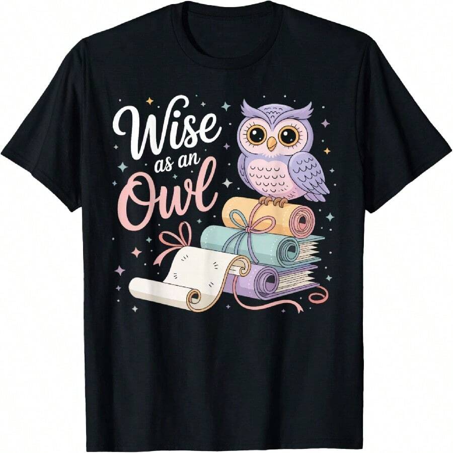Wise As An Owl Reading Ancient Scrolls T-Shirt - Black - View 1