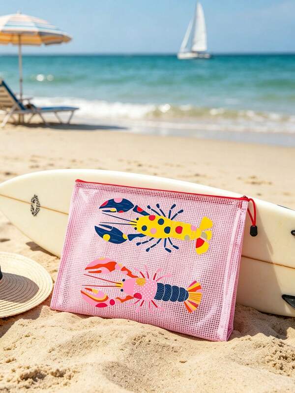 Waterproof Fashion Lobster Print Beach Bag, Ocean Theme Large Capacity Transparent Makeup Bag With Nylon Zipper, Lightweight Sun Protection Storage Bag, Multi-Functional Storage Bag, Suitable For Swimming, Beach, Diving And Summer Vacation, Back To School, Gift For Friends, Family, Best Friends, Classmates, Unique Birthday Gift, Holiday Gift, Party Gift, Mother's Day Gift, Vacation Gift, Wedding Gift, Back To School Gift