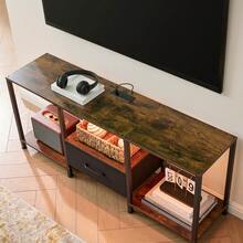 Brown TV Stand With LED Lights, 2 Sockets And USB Ports, 1 Drawer - Rust Brown - View 7
