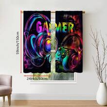 2pcs/Set Game Theme Curtains, Vibrant Headphone And Controller Design, Modern Art Privacy Decor Suitable For Bedroom, Living Room, Office Or Dorm, Polyester Fabric Machine Washable, Game Room Decoration, 2D Flat Print - Multicolor - View 11