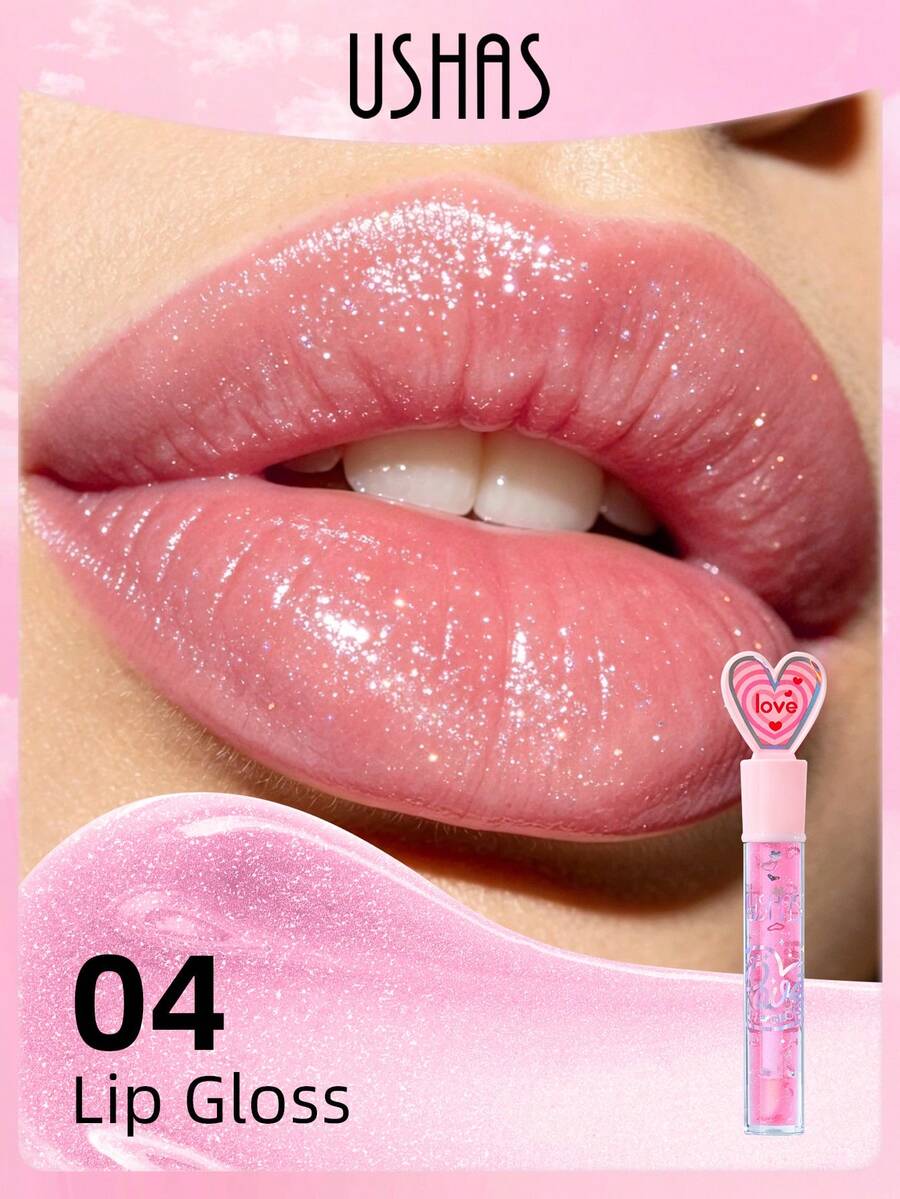 USHAS Aceite de Labios con Perlas Brillantes, Aceite de Labios Hidratante No Pegajoso con Brillo Voluminizador y Micro-Brillo, Textura de Gelatina de Cristal, Se Puede Usar Solo o Capas Sobre el Lápiz Labial, Adecuado para el Maquillaje Diario de la Mujer como Regalo