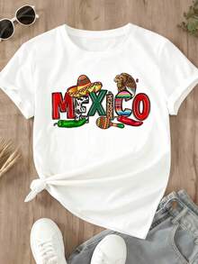 Camiseta de estilo casual con temática mexicana, diseño de sombrero y chile, ideal para el verano. Regalo perfecto para amantes de Estampado de letras - Blanco - Ver 4