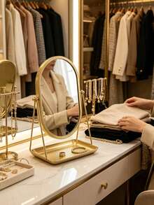 Macaron Color Desktop Makeup Mirror With Metal Stand And Jewelry Storage Tray, 90° Adjustable Makeup Mirror, Portable Makeup Mirror, Suitable For Bedroom, Dorm, Office And Travel, Minimalist Room Decor, Back To School And Christmas Gift - Multicolor - View 2