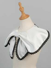 1 Pc Detachable Bowknot False Collar White Lace Trim Satin Cape Collar, Vintage Lolita Style Dickey Collar, Versatile Accessory For Blouses & Dresses - White - View 10