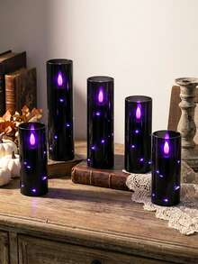 5pcs Flameless Candle Lights With Timer Remote Control, Battery Operated Embedded Flickering String Lights, Suitable For Halloween, Christmas, Valentine's Day, Mother's Day, Birthday, Gift, Proposal, Wedding, Party, Holiday - Black-purple Light - View 6