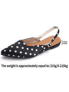 Vintage Polka Dot Pointed Toe Back Strap Flat Shoes, Women's Casual Ankle Strap Flats, Versatile For Daily Wear And Commuting - Polka Dot Black - View 7