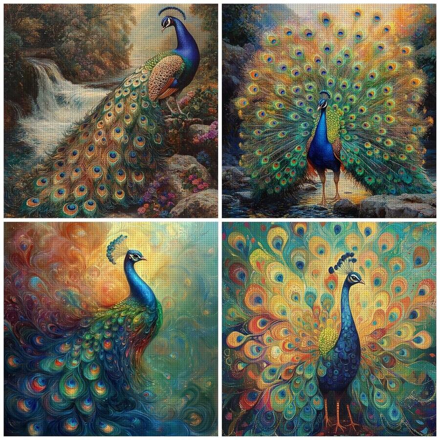 1 Set 36*36cm/14.17*14.17inch Peacock Cross Stitch Kit (Semi-Finished), DIY Art Needlework Material, 11CT Cross Stitch Decorative Painting, Creative Handmade Gift. Full Set Home Decor Printed Cross Stitch Craft, Suitable For Home Decor Knitting Art. Frame Not Included