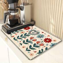 Luckybutterfly 1pc Romantic Floral Heart Pattern Multi-Functional Washing Machine, Kitchen Drain Mat, Scratch-Resistant, Absorbent And Durable Washing Machine Protective Mat, Suitable For Laundry Room, Kitchen Countertop, Easy To Clean Surface, Suitable For Washing Machine, Kitchen, Dining Table, Modern Home Fashion Design, Prevents Scratches And Spills, Perfect Gift For Friends - Romantic Floral Heart Pattern - View 12
