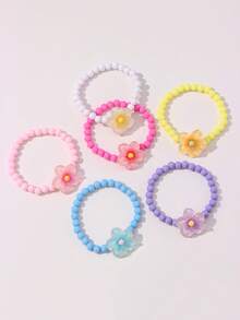 6pcs/Set Girls Cute Flower Beaded Bracelet Set, Suitable For School, Daily Wear And Festival - Multicolor - View 8