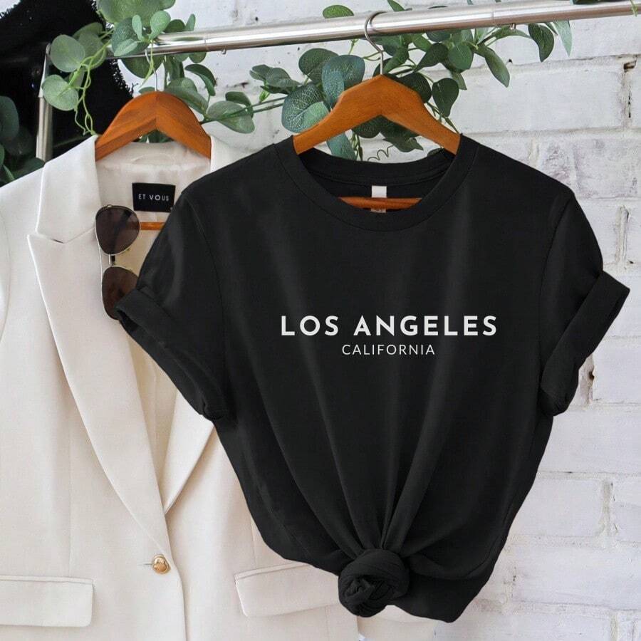 Los Angeles California T-Shirt Minimalist LA Lover Tee - - Hitam 11 - View 1