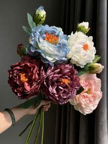1pc High-Quality Vintage Style Artificial Peony Flower, Suitable For Home Decor, Wedding Aisle Floral Arrangements, Party Decorations, Artistic Floral Arrangements, Bouquet Accents, Table Centerpiece Decor, Wedding Florals, Indoor Greenery Landscaping, Compatible With Bedroom, Living Room And Various Home Settings. - Multicolor - View 8